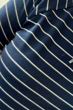 Plus Size Blue Stripe Contrast Trim  Ribbed T Shirt