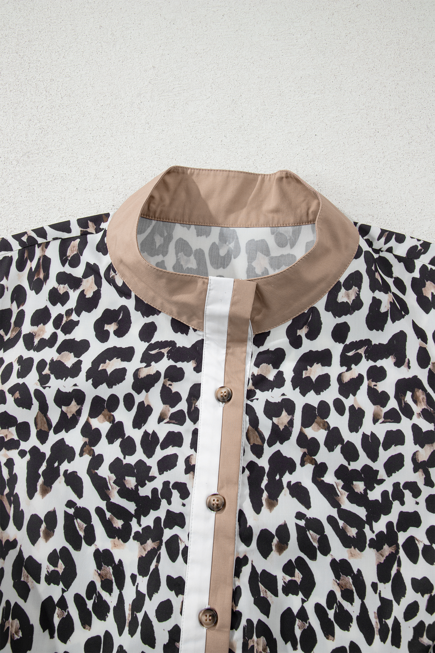 Multicolour Leopard Print Contrast Trim Button Split Neck Plus Long Sleeve Top