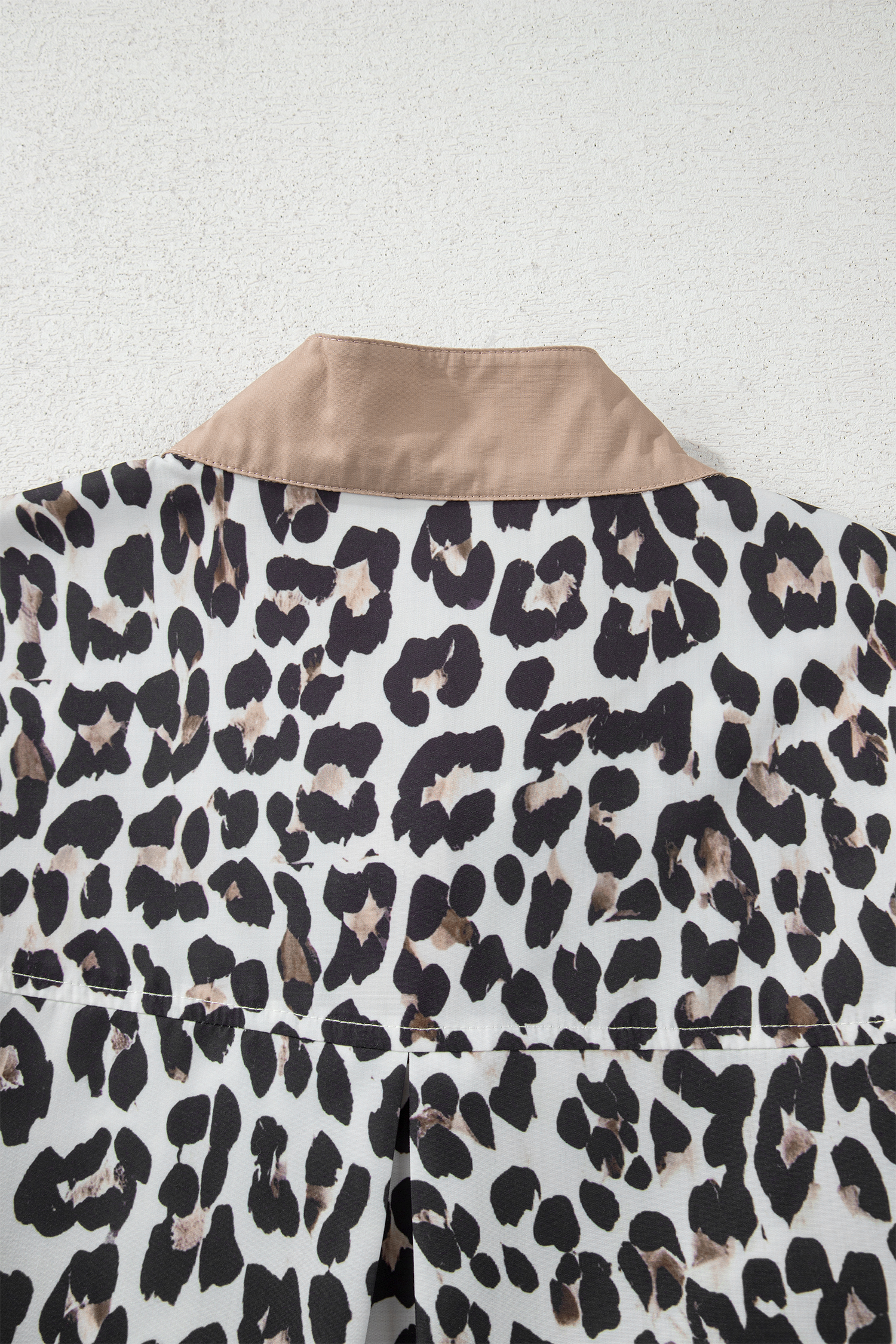 Multicolour Leopard Print Contrast Trim Button Split Neck Plus Long Sleeve Top