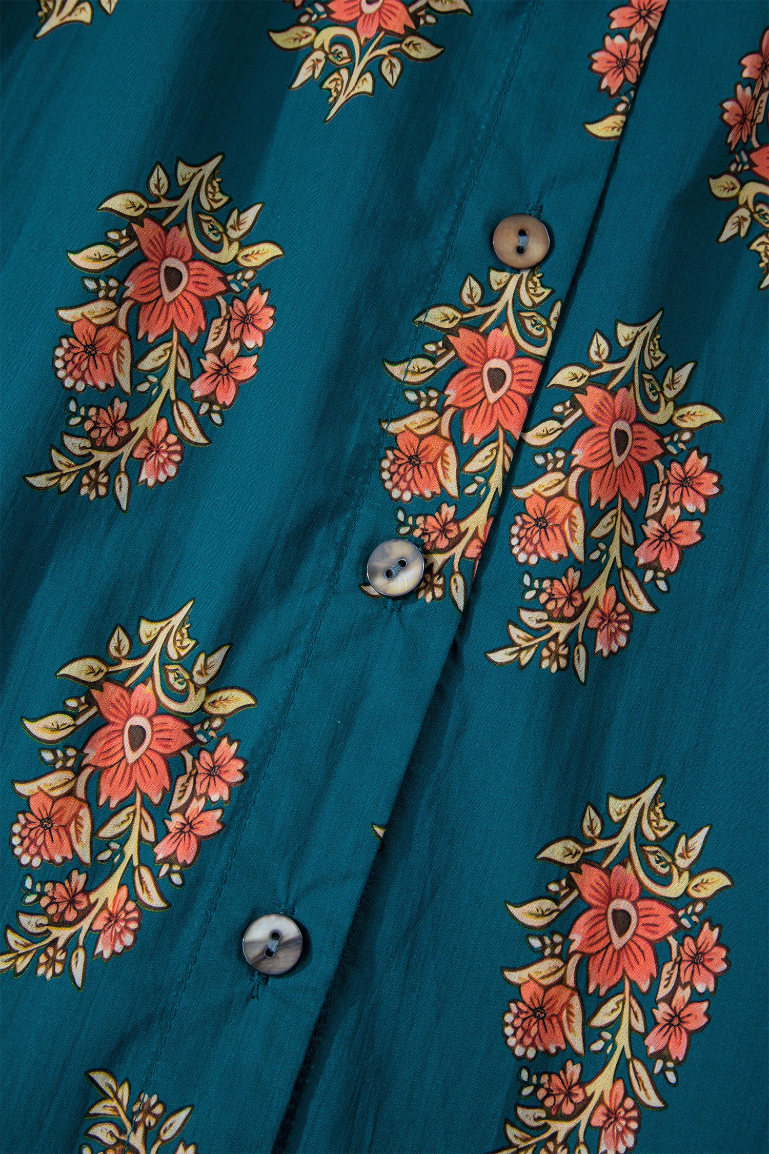 Plus Size Green  Floral Print Contrast Lacy Trim Pleated Loose Shirt