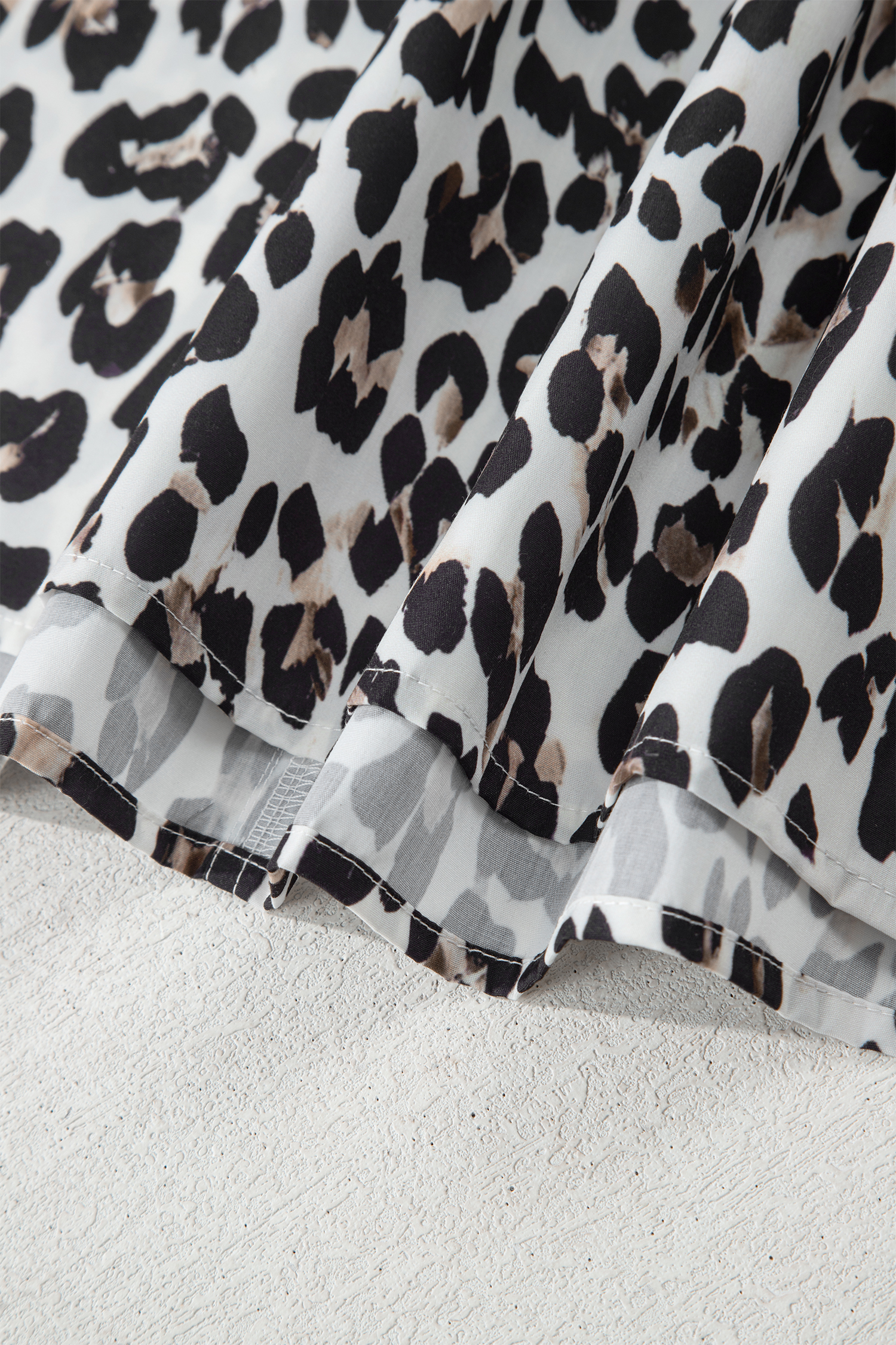 Multicolour Leopard Print Contrast Trim Button Split Neck Plus Long Sleeve Top