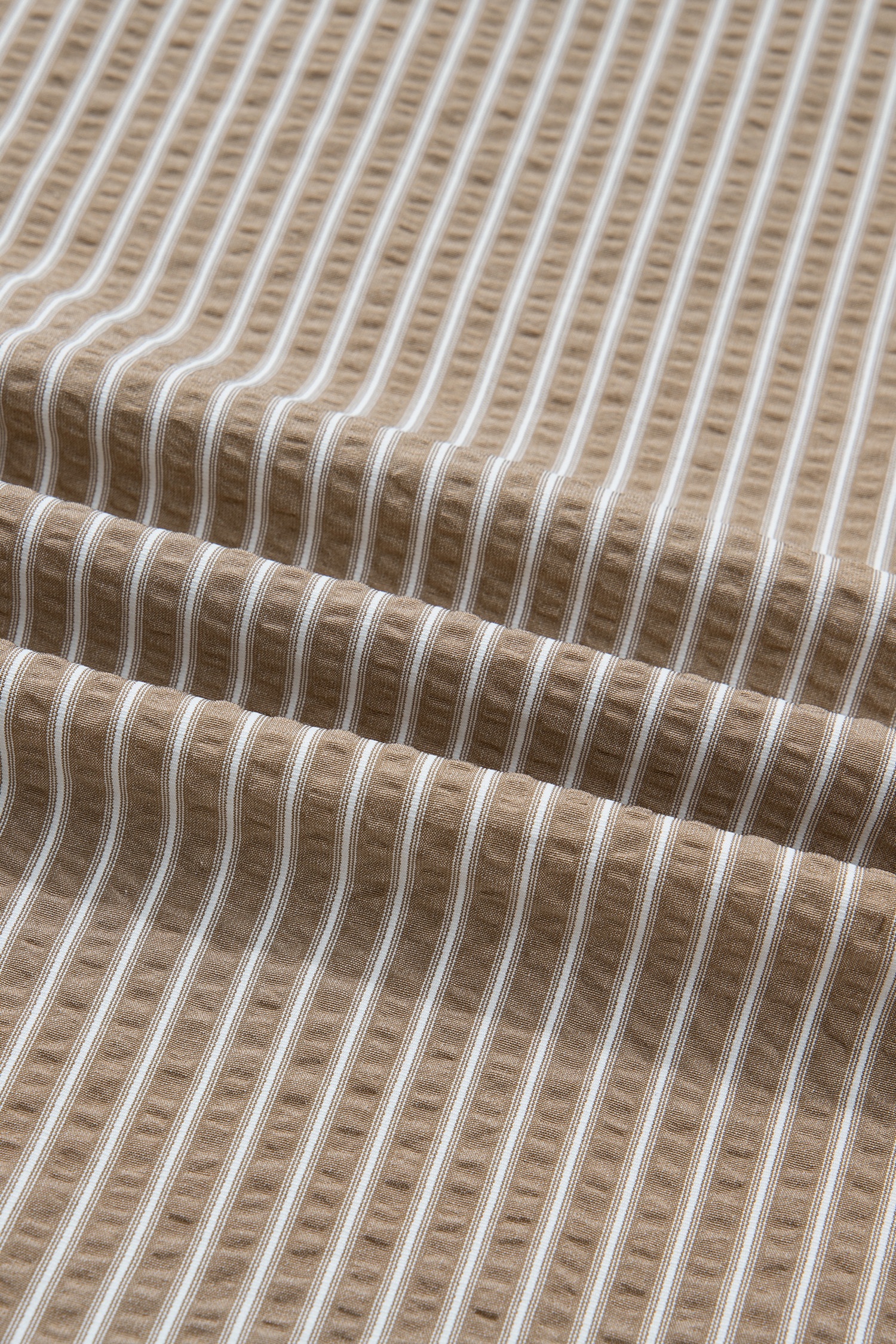 Plus Size Khaki Stripe Zip up Collared Puff Sleeve Ruffled  Mini Dress