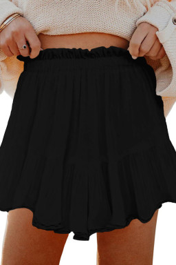 Plus Size Black  Frilled Elastic Waist Lace Trim Boho Ruffled Shorts