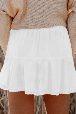 Plus Size White  Frilled Elastic Waist Lace Trim Boho Ruffled Shorts