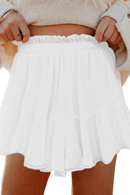 Plus Size White  Frilled Elastic Waist Lace Trim Boho Ruffled Shorts
