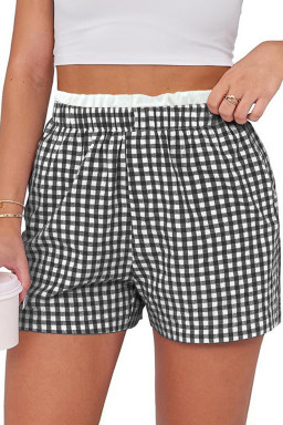 Plus Size Black Contrast Trim Plaid Print  Shorts