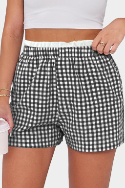 Plus Size Black Contrast Trim Plaid Print  Shorts