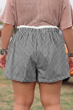 Plus Size Black Contrast Trim Plaid Print  Shorts