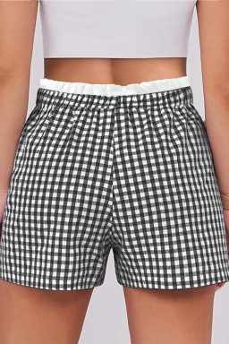 Plus Size Black Contrast Trim Plaid Print  Shorts