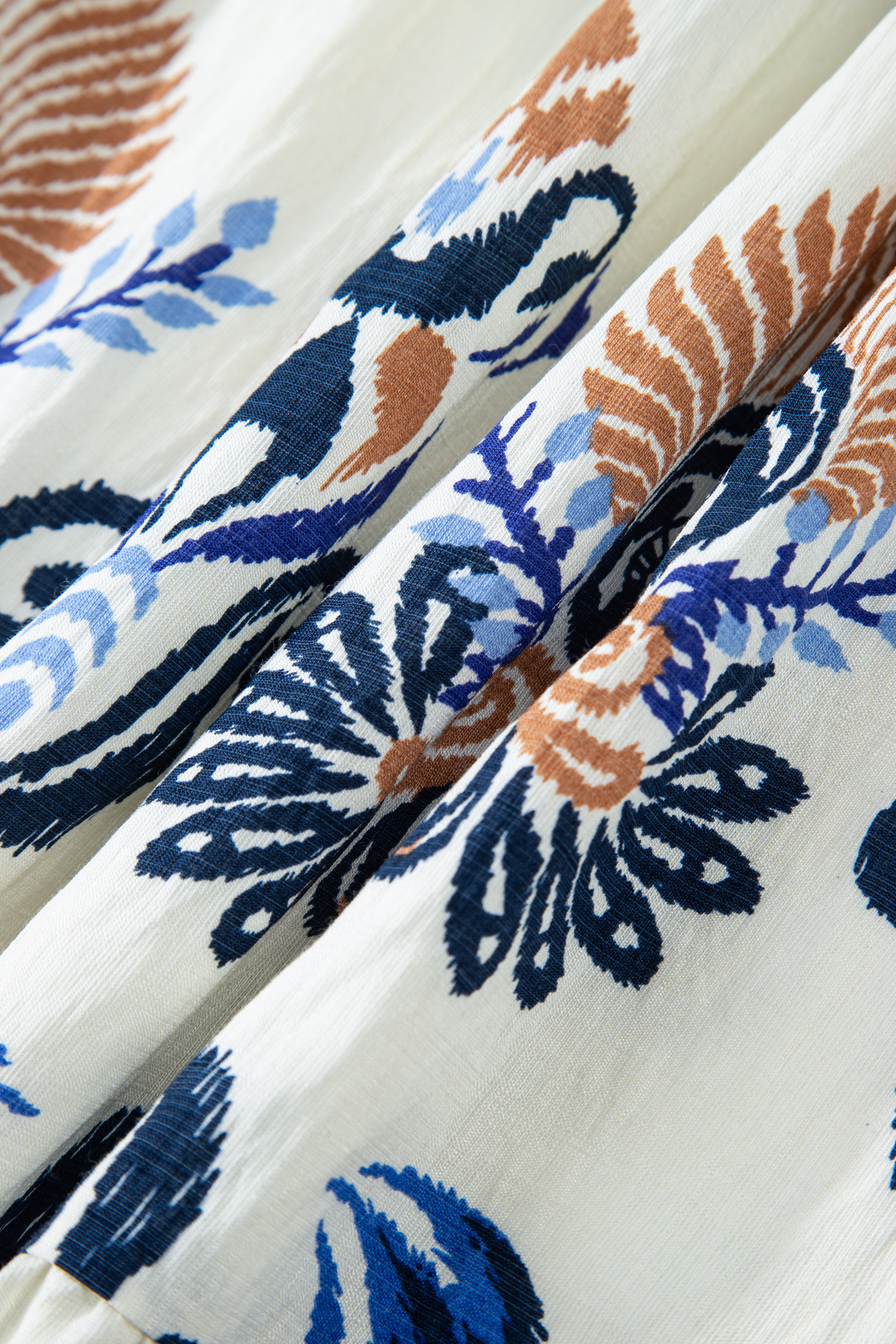 Plus Size Sky Blue  Boho Print Split Neck Long Sleeve Mini Dress