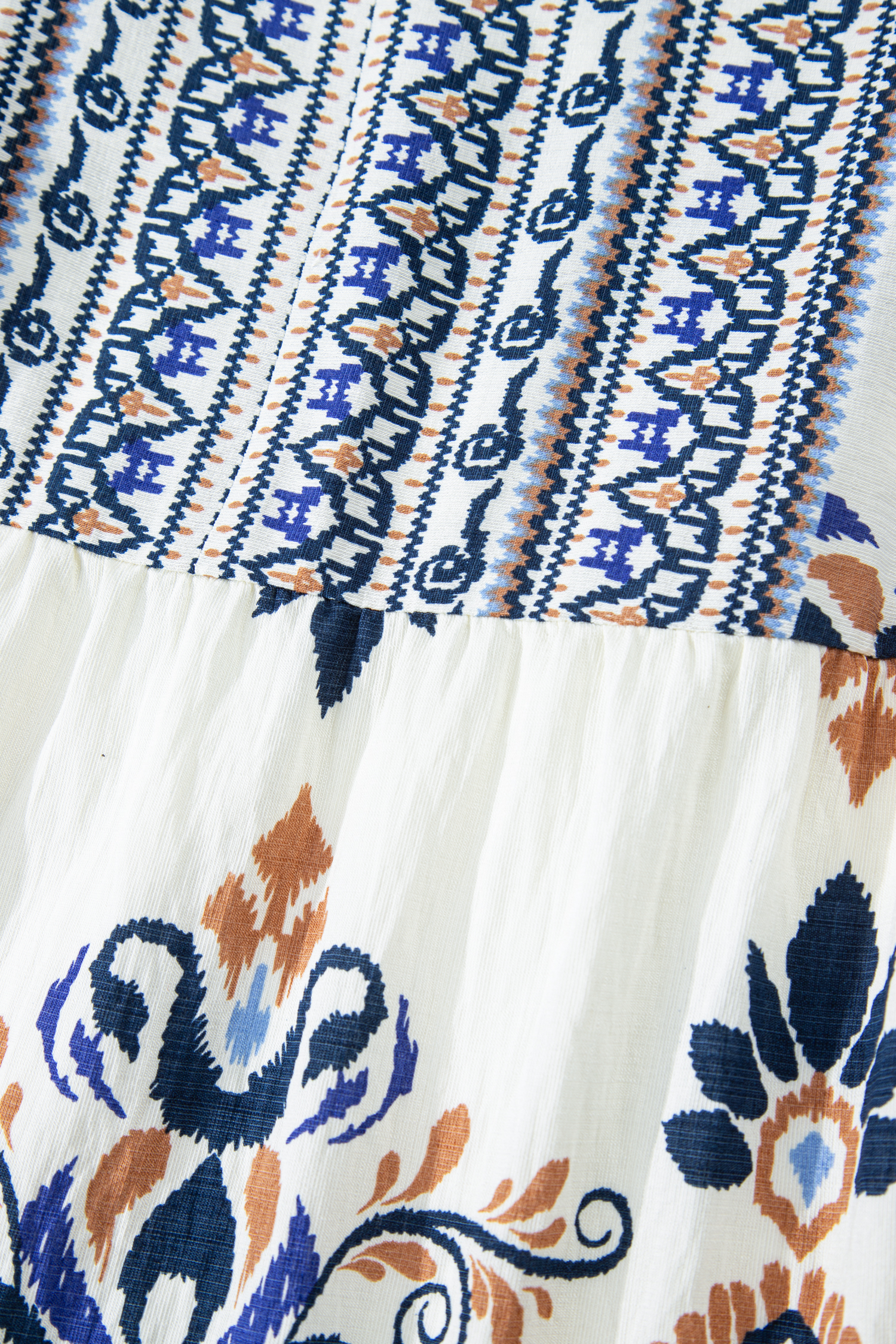 Plus Size Sky Blue  Boho Print Split Neck Long Sleeve Mini Dress