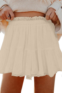Plus Size Parchment  Frilled Elastic Waist Lace Trim Boho Ruffled Shorts