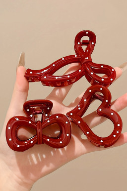 Fiery Red Polka Dot Plastic Heart Valentines Fashion Hair Claw Clip