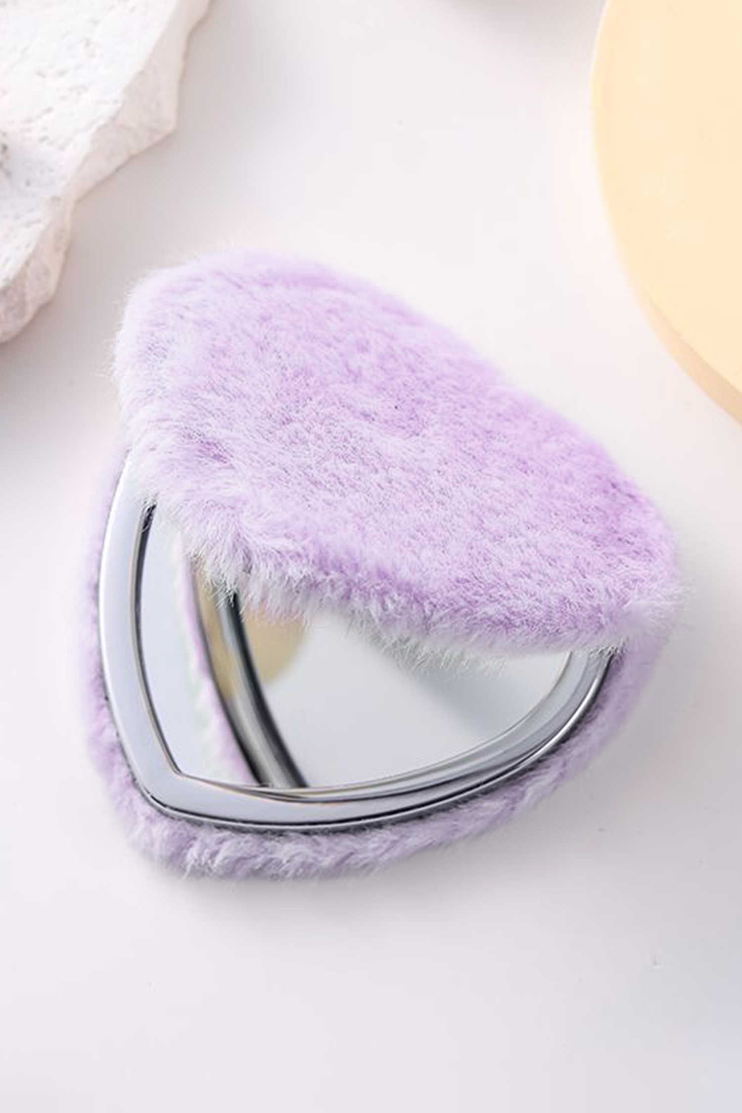 Orchid Petal Heart Shape Double Sides Fluffy Cute Mini Cosmetic Mirror