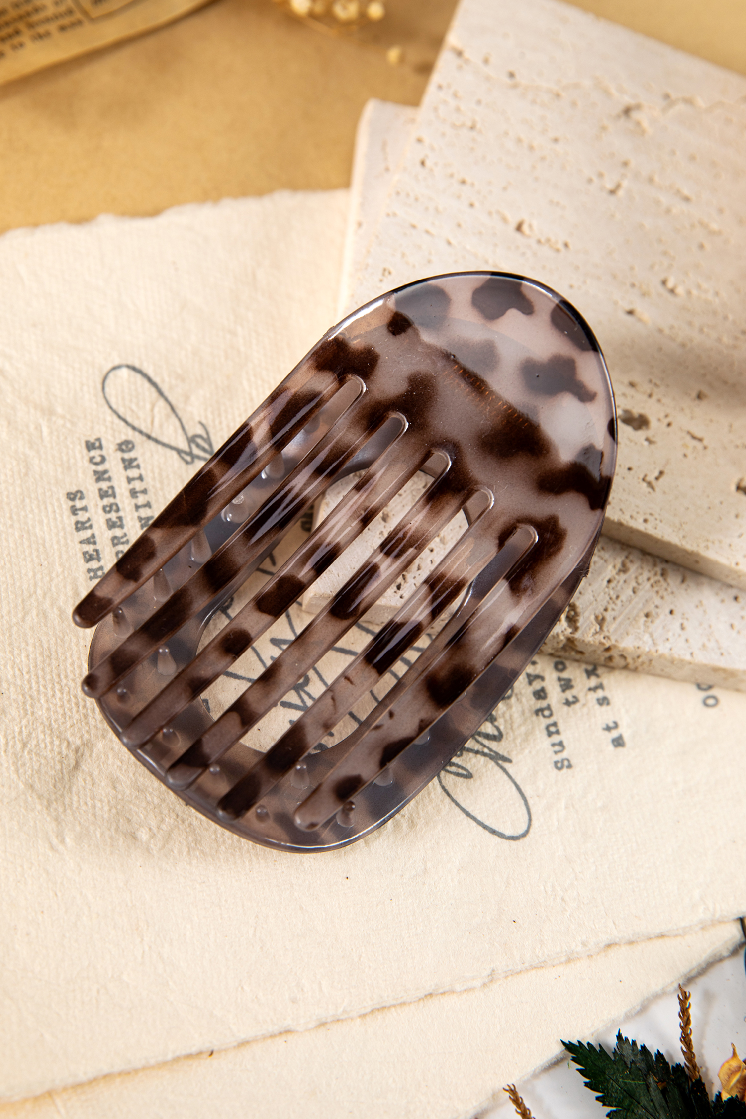 Smoke Gray Leopard Print Acrylic Oval Hair Claw Clip