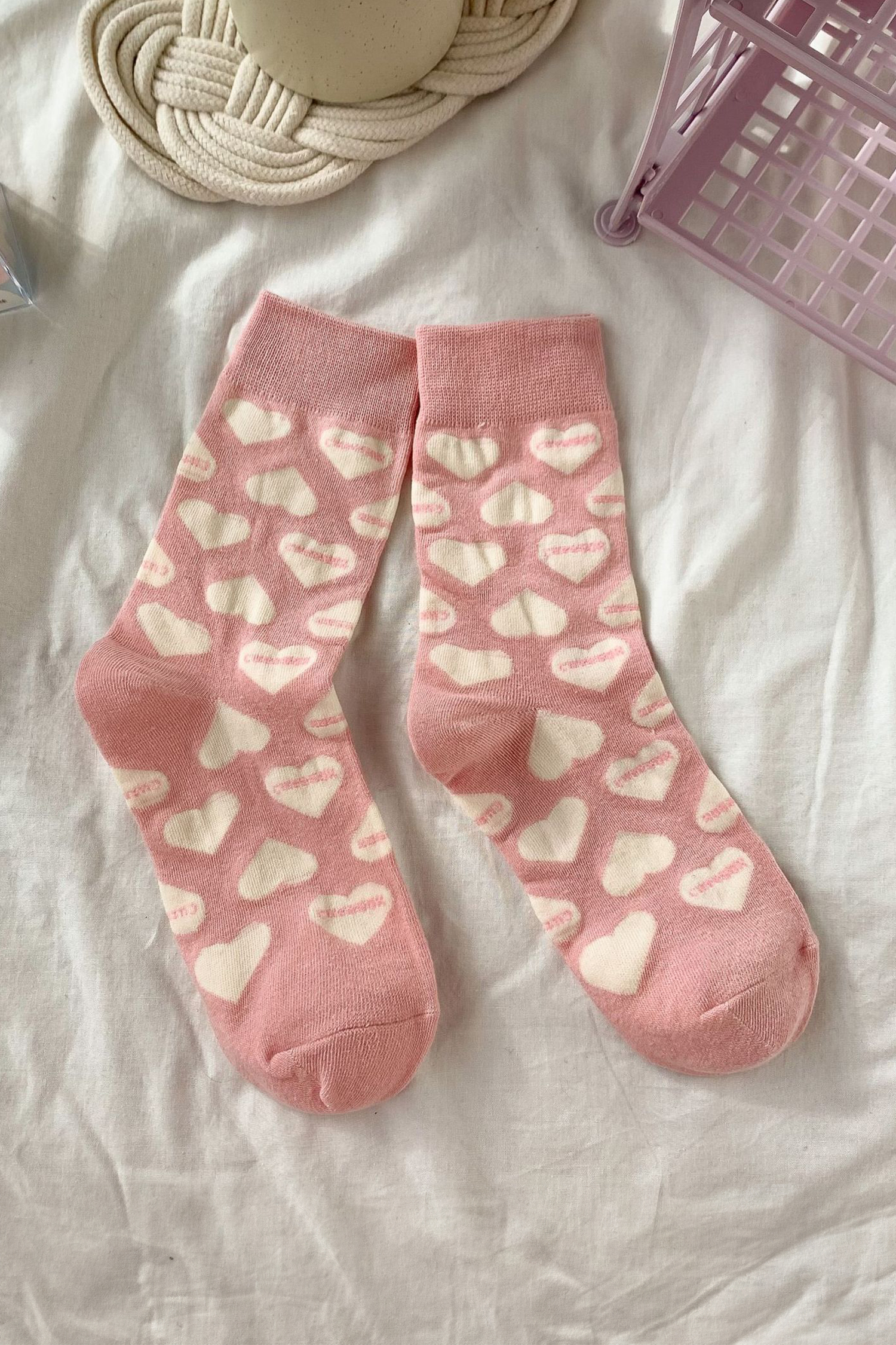 Pink Valentines Day Cute Heart Printed Polyester-cotton Socks