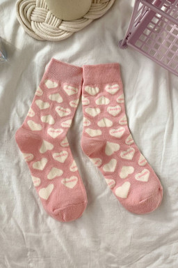 Pink Valentines Day Cute Heart Printed Polyester-cotton Socks