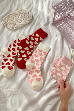 Pink Valentines Day Cute Heart Printed Polyester-cotton Socks