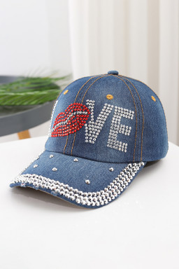 Ashleigh Blue Rhinestone Embellished LOVE Lip Denim Baseball Cap