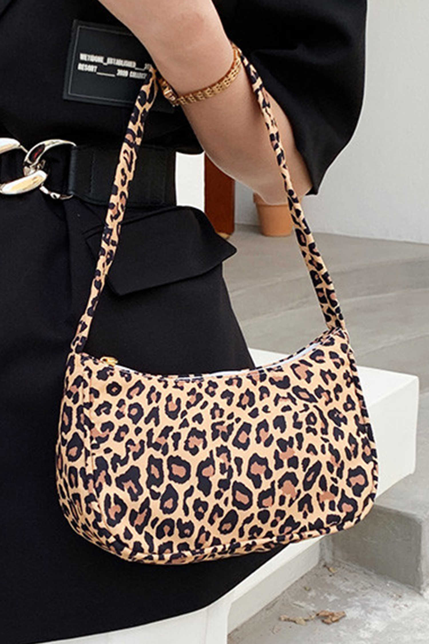 Coffee Leopard Printed Minimalist Shoulder Bag