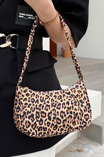 Coffee Leopard Printed Minimalist Shoulder Bag