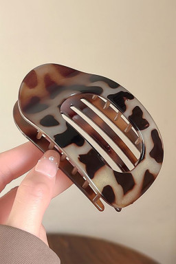 Smoke Gray Leopard Print Acrylic Oval Hair Claw Clip