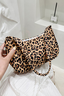 Coffee Leopard Printed Minimalist Shoulder Bag