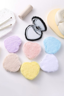 Pink Heart Shape Double Sides Fluffy Cute Mini Cosmetic Mirror