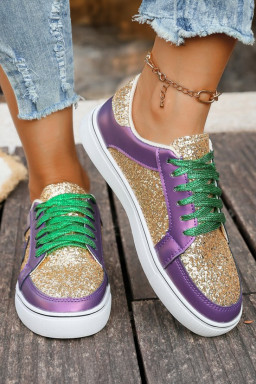 Tillandsia Purple Dearlove Glitter Star Patchwork PU Leather Lace-up Sneakers