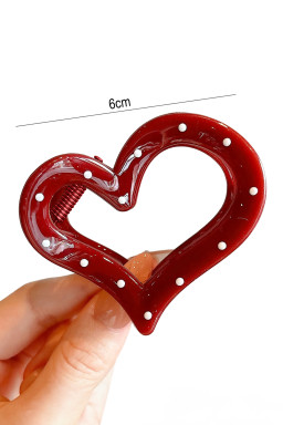 Fiery Red Polka Dot Plastic Heart Valentines Fashion Hair Claw Clip