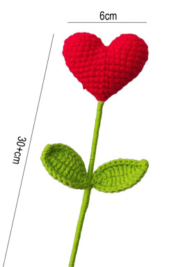 Fiery Red 1 Piece Handmade Crochet Heart Shaped Flower