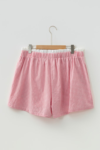 Plus Size Pink Contrast Trim Plaid Print  Shorts