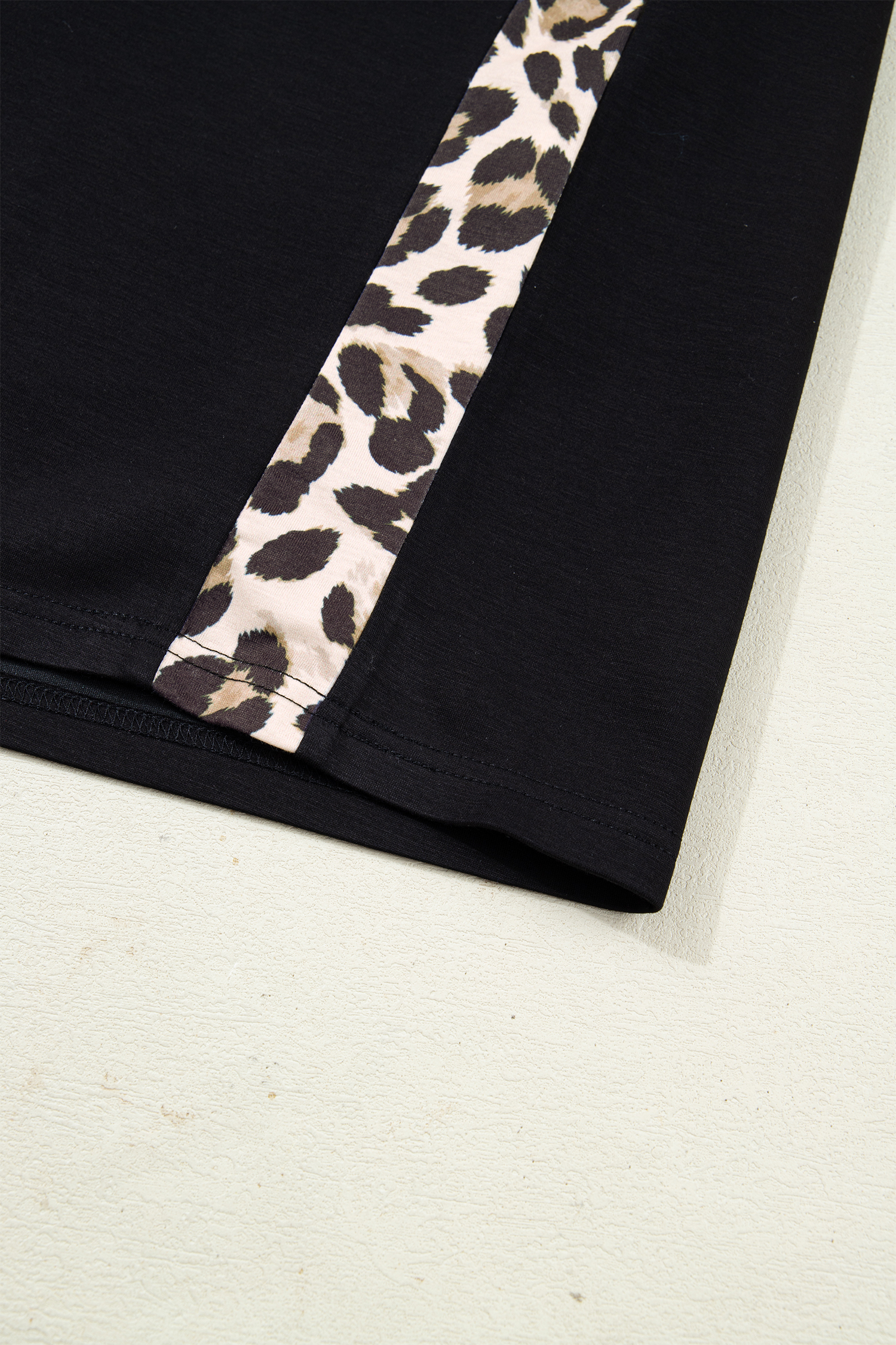 Plus Size Black  Leopard Print Patchwork Shift T Shirt Dress with Pockets