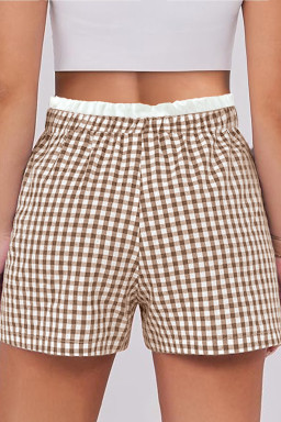 Plus Size Khaki Contrast Trim Plaid Print  Shorts