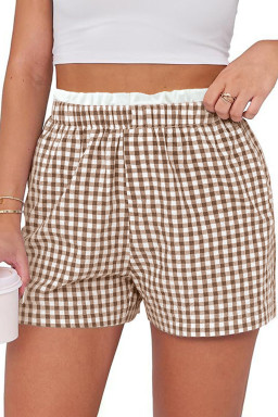 Plus Size Khaki Contrast Trim Plaid Print  Shorts