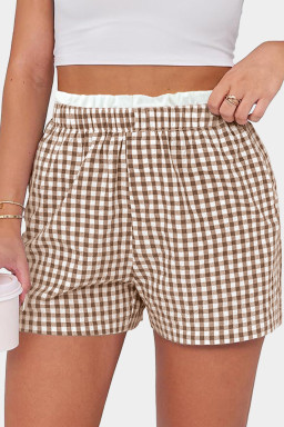 Plus Size Khaki Contrast Trim Plaid Print  Shorts