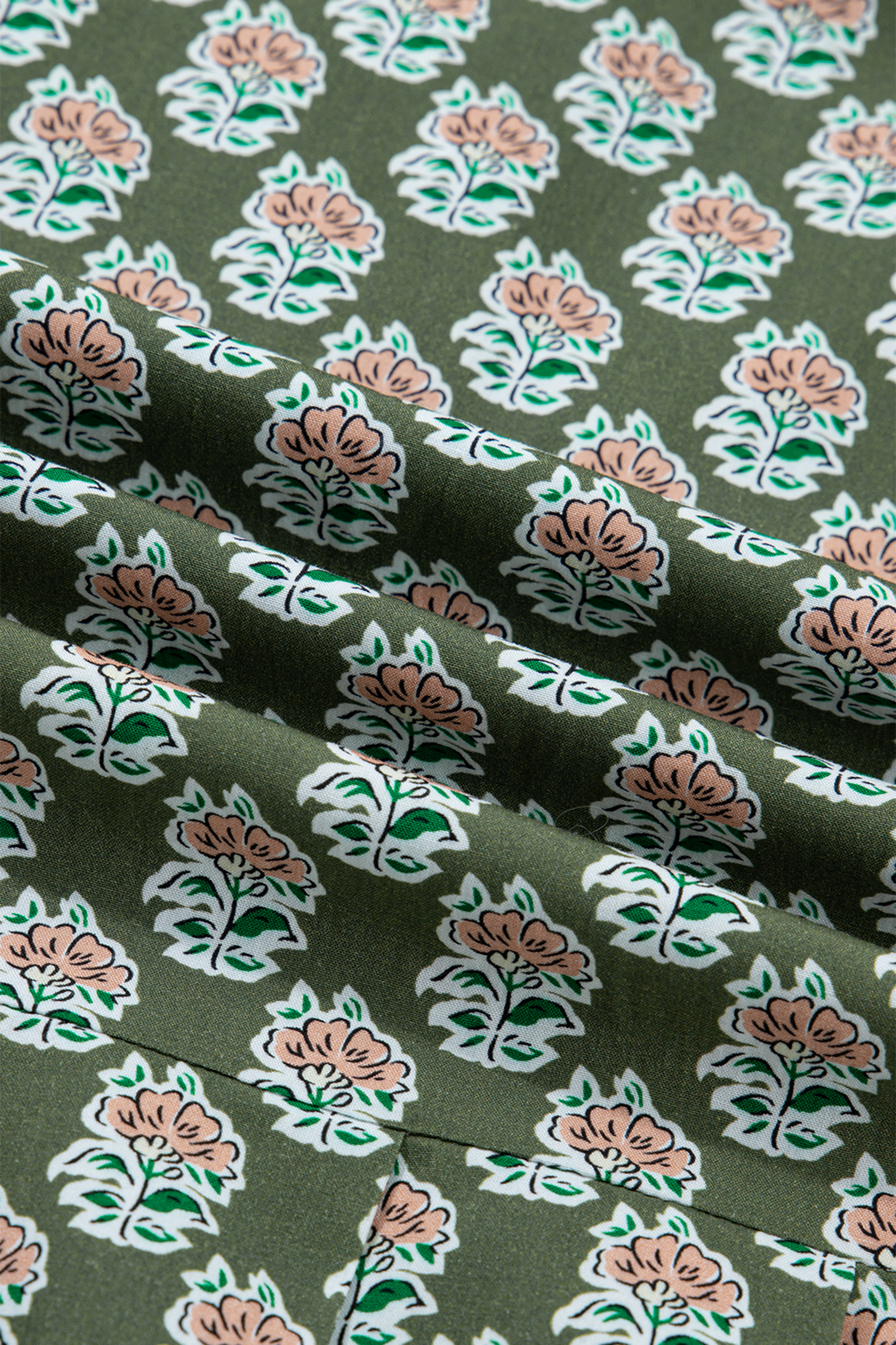 Plus Size Green Contrast Striped Frilled Collar 3/4 Sleeve  Floral Dress