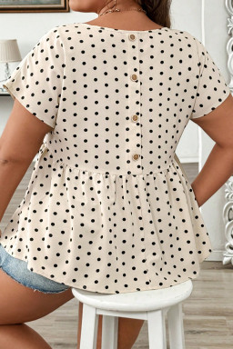 Plus Size Apricot  Polka Dot Print Button Detail Short Sleeve Babydoll Blouse