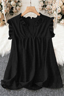 Plus Size Black  Swiss Dot Ruffle Lace Trim V Neck Tank Top