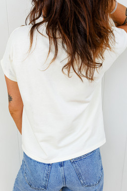 Plus Size White  Leopard Bow Embroidered Patch Casual T Shirt