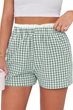 Plus Size Green Contrast Trim Plaid Print  Shorts