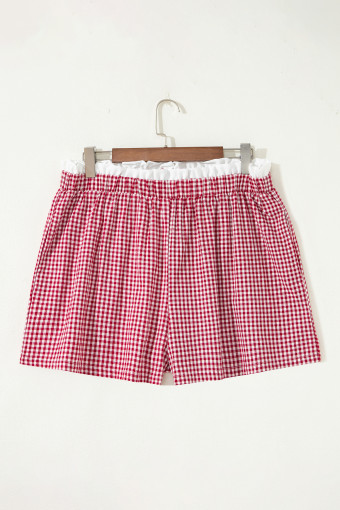 Plus Size Red Contrast Trim Plaid Print  Shorts