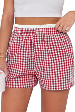 Plus Size Red Contrast Trim Plaid Print  Shorts