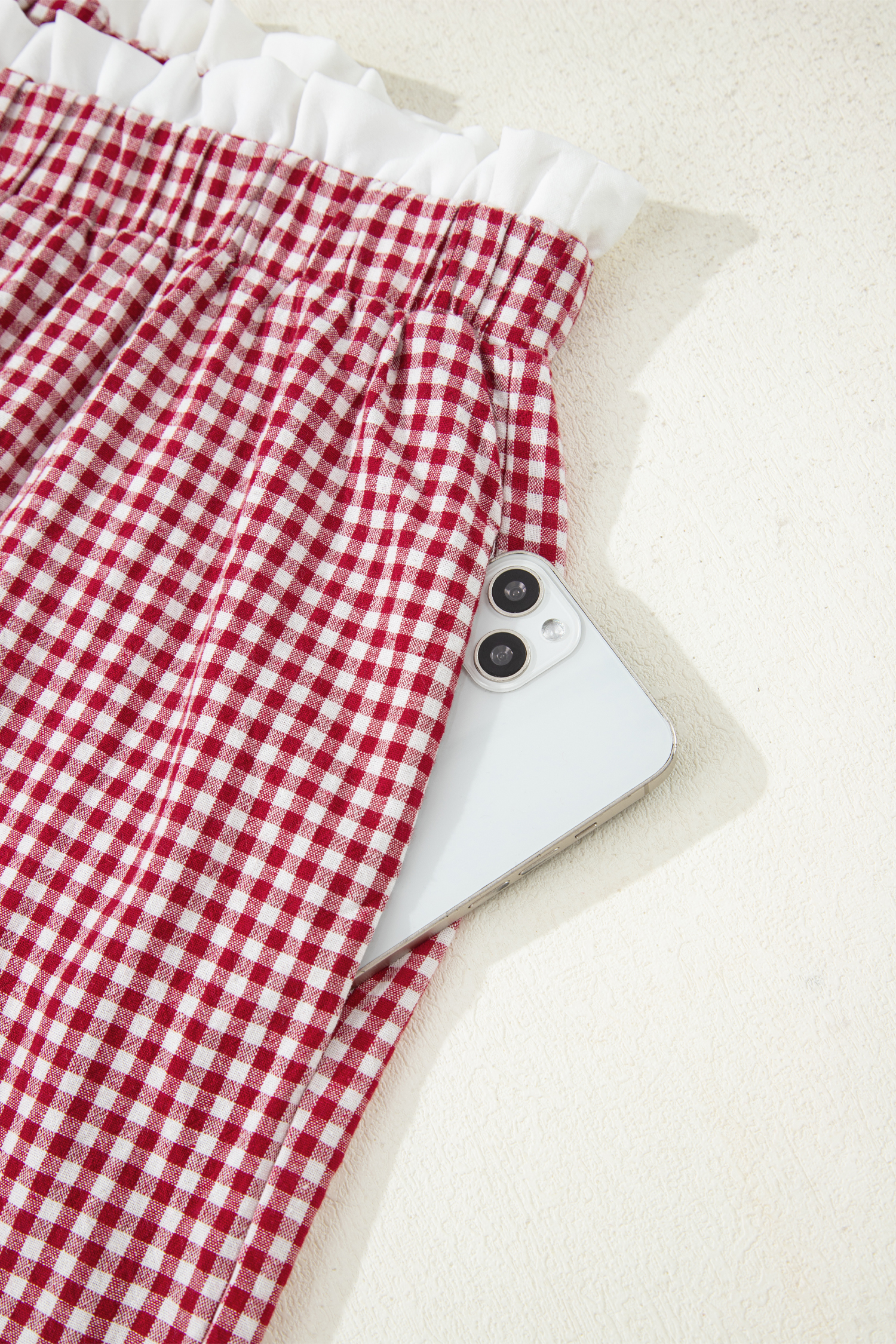 Plus Size Red Contrast Trim Plaid Print  Shorts