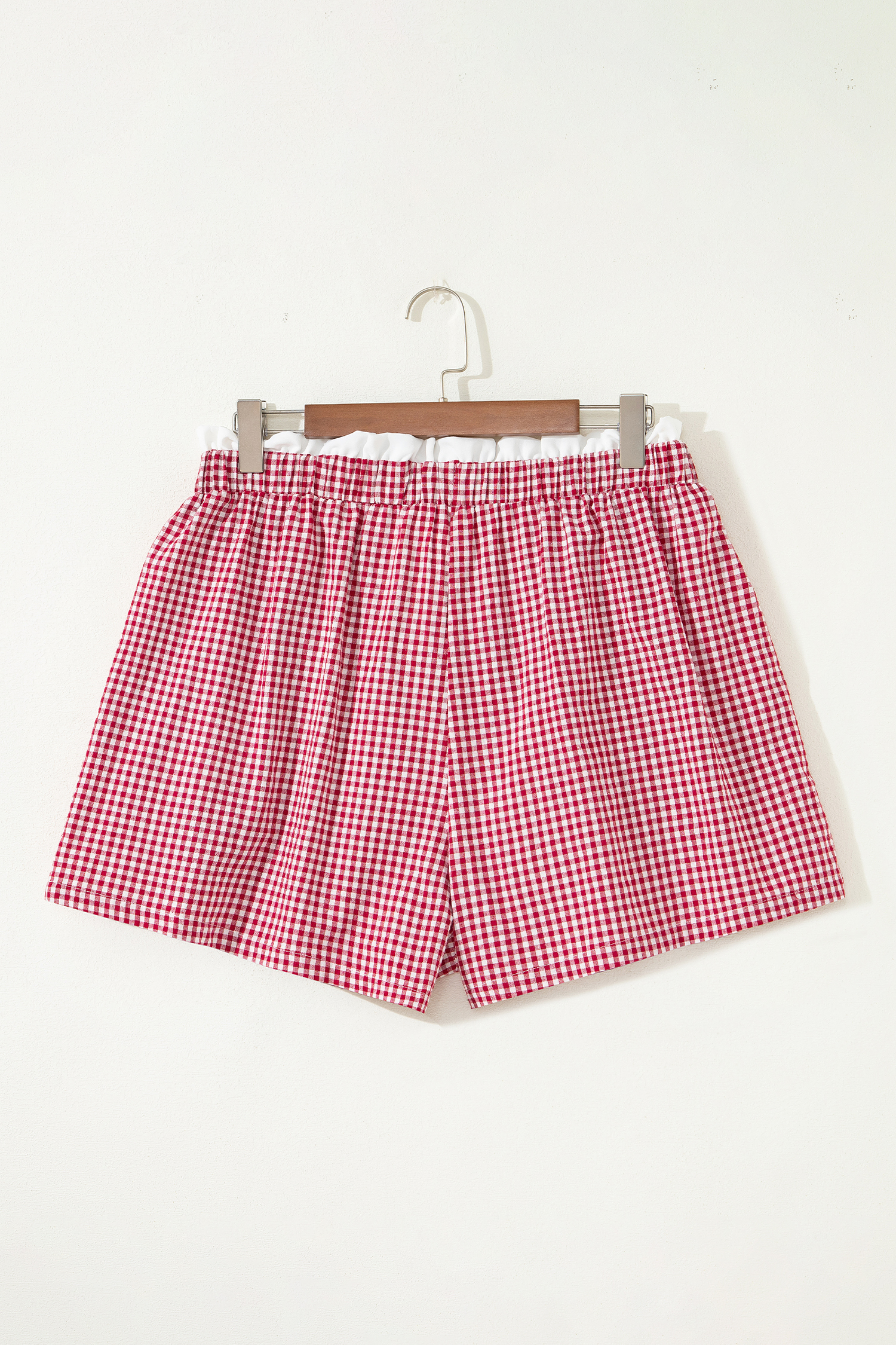 Plus Size Red Contrast Trim Plaid Print  Shorts