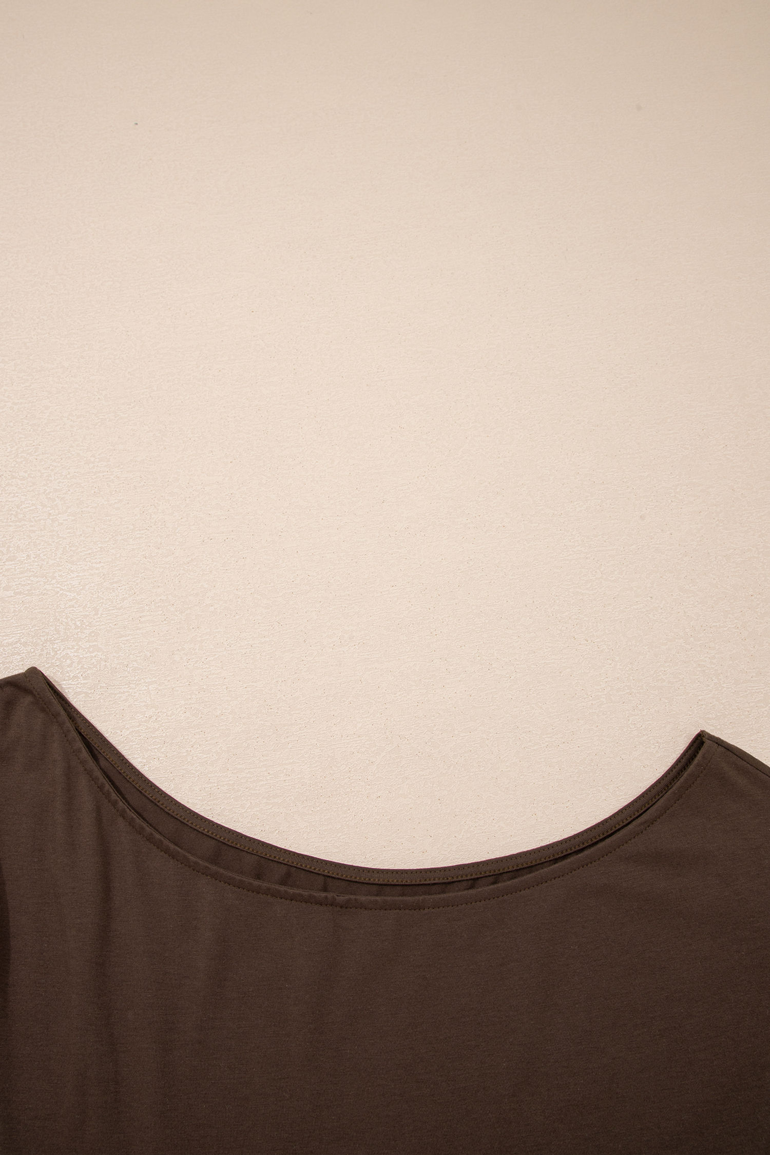 Plus Size Coffee  Solid Color Asymmetric Neck Short Sleeve Blouse