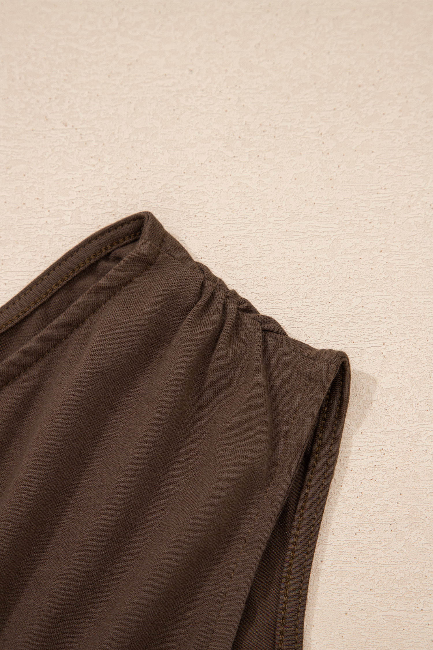 Plus Size Coffee  Solid Color Asymmetric Neck Short Sleeve Blouse