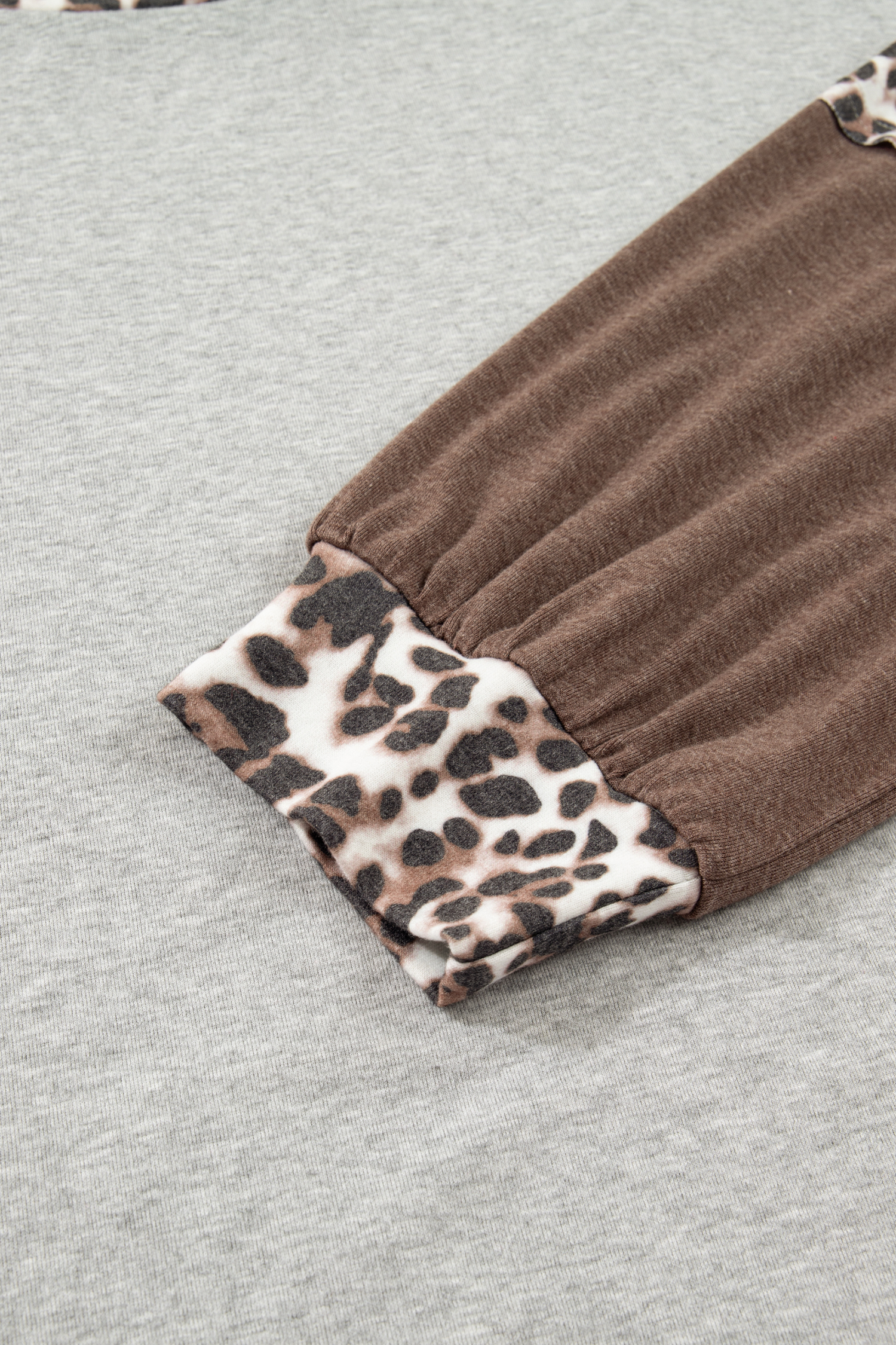 Plus Size Gray  Leopard Color Block Patchwork Dolman Sweatshirt