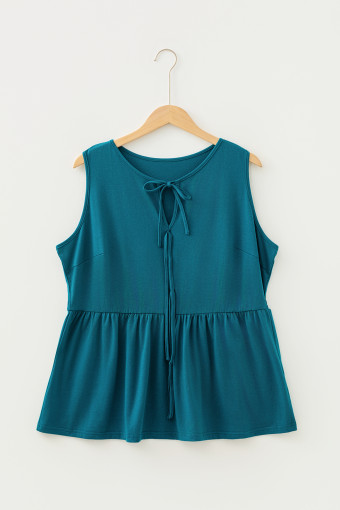 Plus Size Blue Sapphire  Solid Color Bow Tie Peplum Tank Top