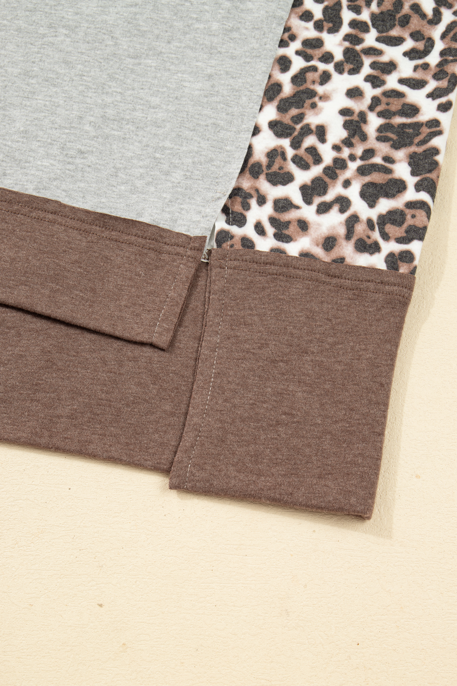 Plus Size Gray  Leopard Color Block Patchwork Dolman Sweatshirt